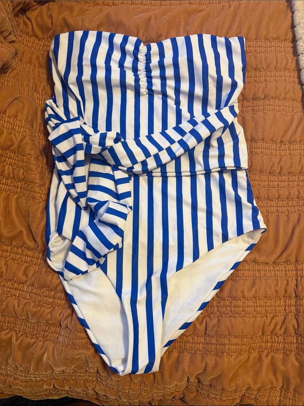 Blue and White Striped Women’s One-Piece Swimsuit
